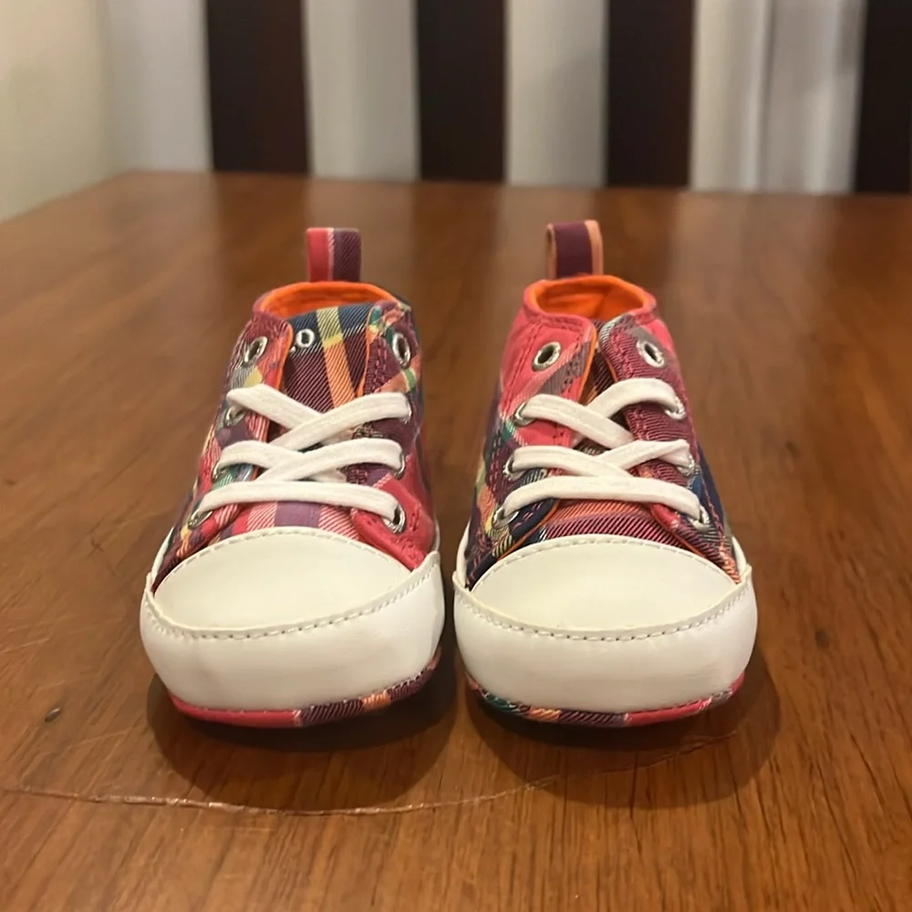 Polo Ralph Lauren Harbour Hi Plaid Shoes Sneakers Infant Baby Booties Size 2